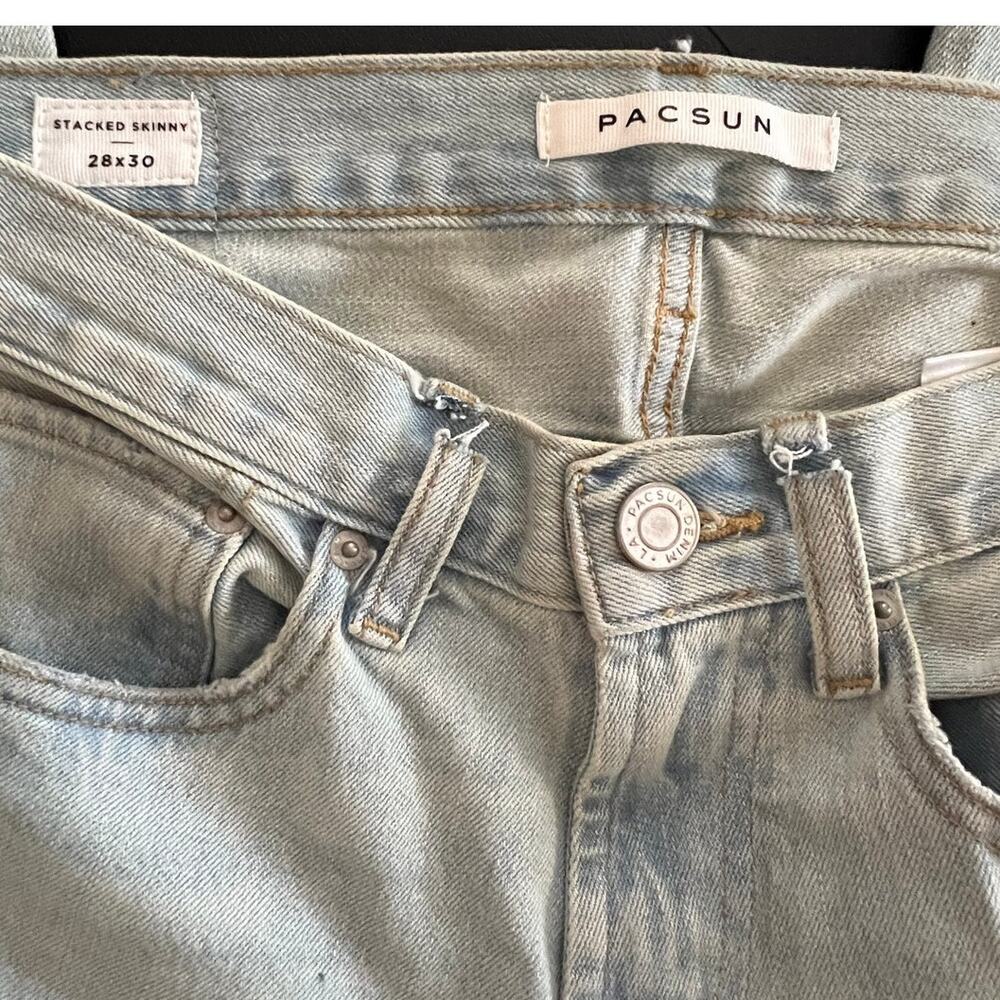 Pacsun Jeans Mens Size 28x30 Stacked Skinny Ripped cut Belt Loops Raw Hem - Picture 5 of 5